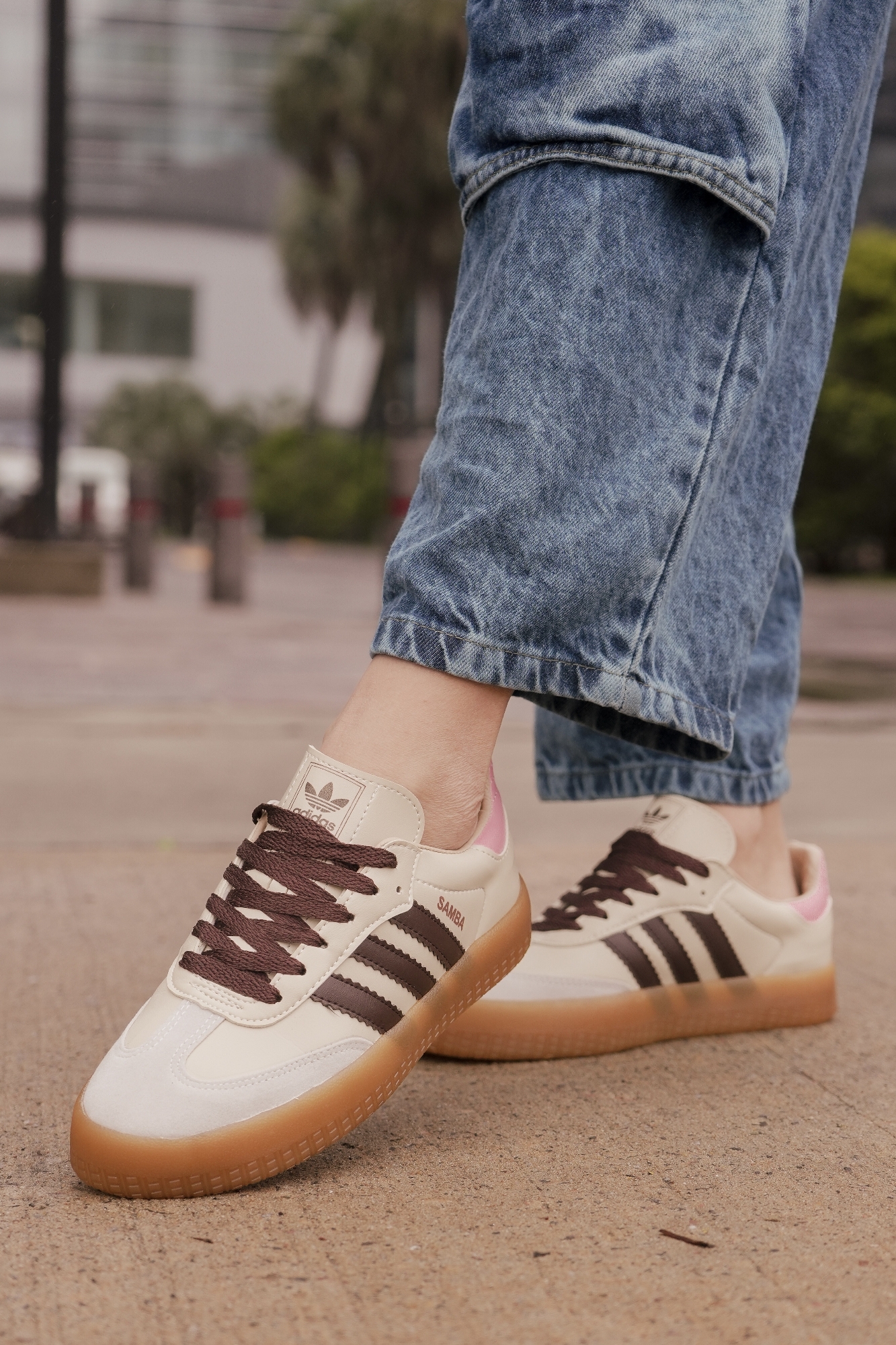 Zapatillas Nacional Samba Beige Rosa con Plataforma - Imagen 3