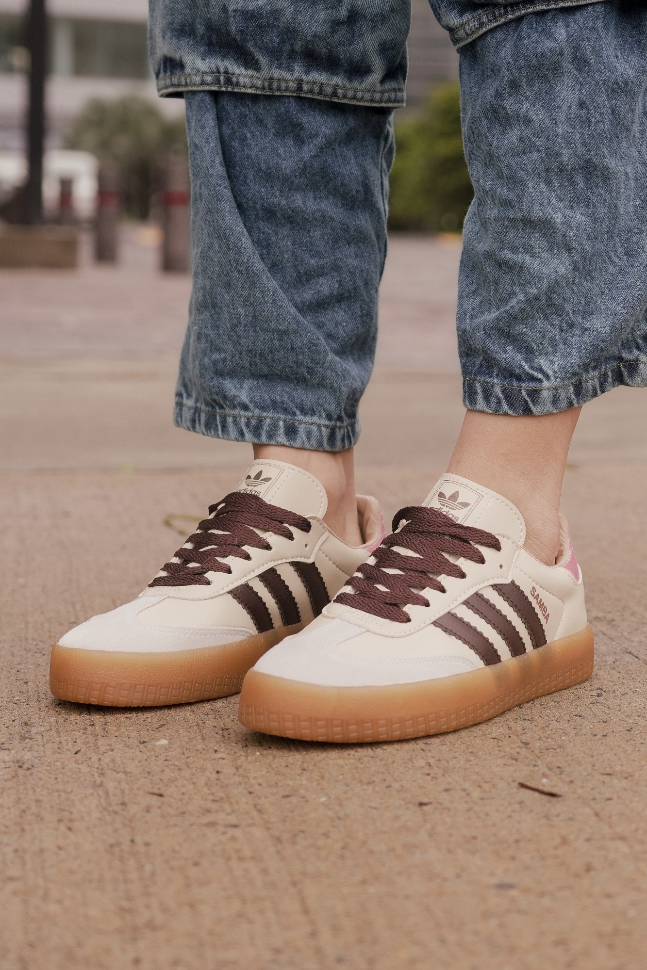 Zapatillas Nacional Samba Beige Rosa con Plataforma - Imagen 4
