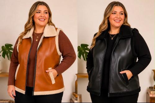 Chaleco Cuerina con Piel Talle Especial