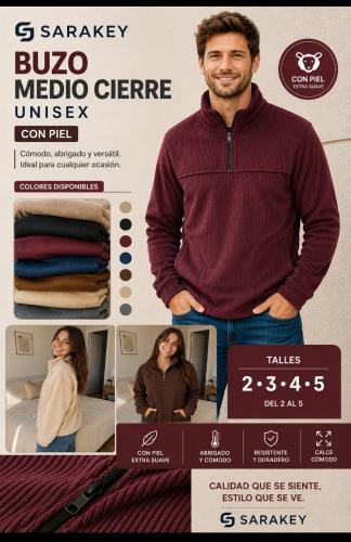 Buzo 1/2 Cierre Sarakey con Piel M,l,xl,xxl