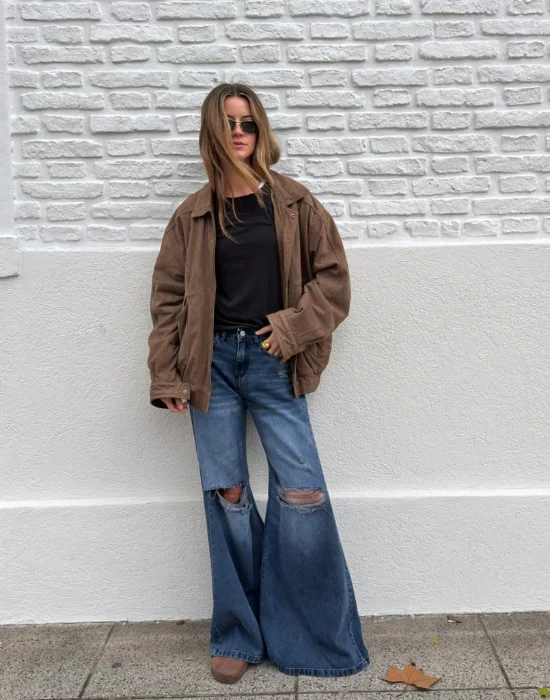 Mega  Wide Leg Tiro Alto con Roturas Denim Premium
