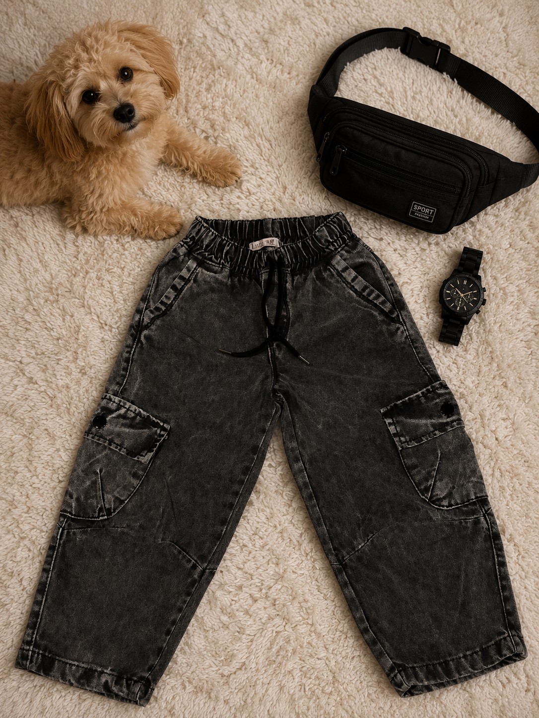 Baggy Cargo Negro Arenado - Imagen 1