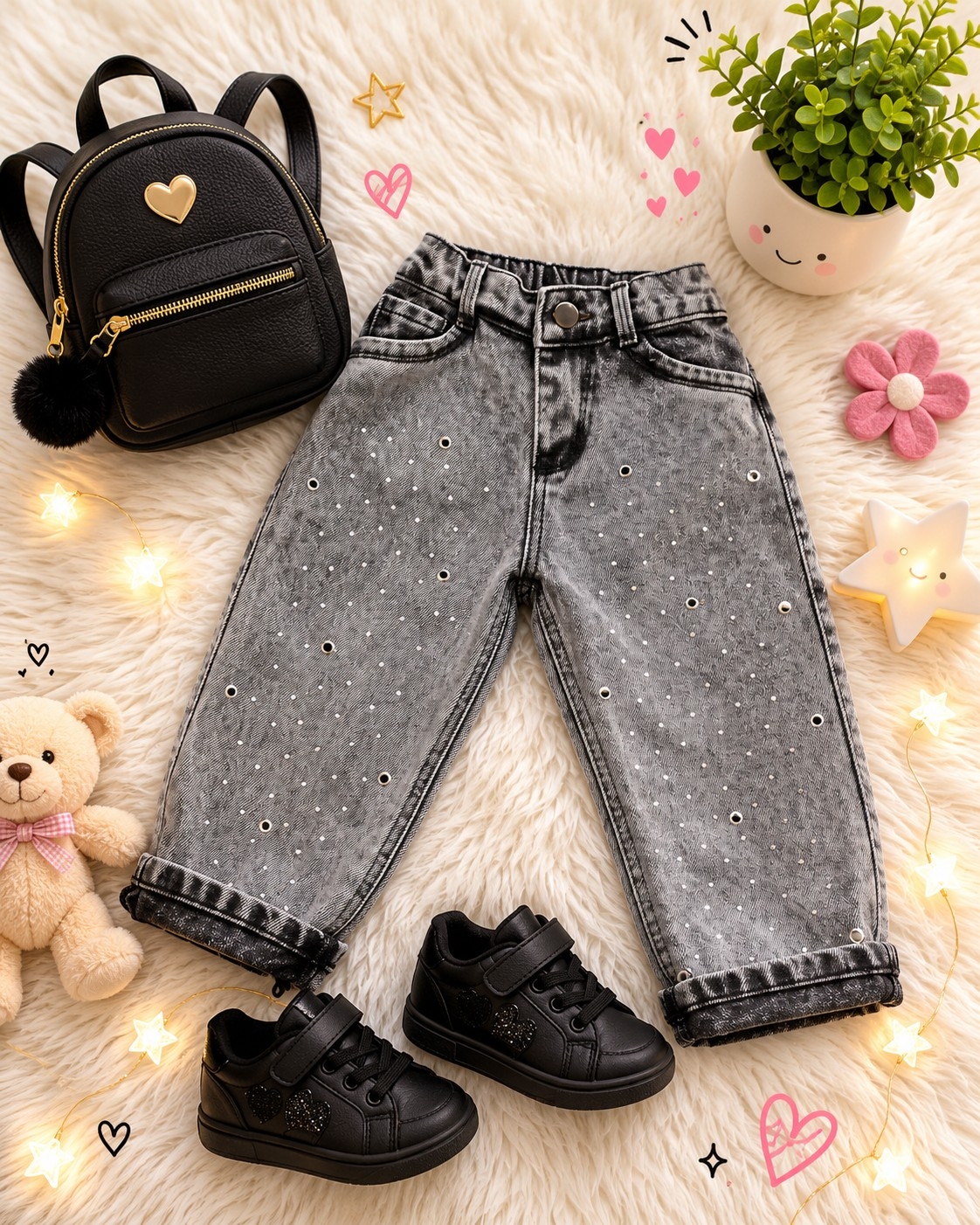 Jeans Beba con Brillo Negro Nevado - Imagen 1