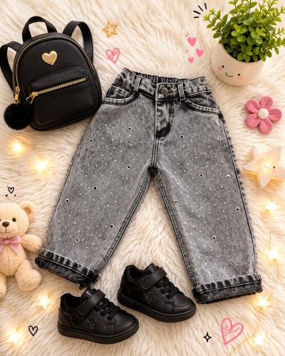 Jeans Beba con Brillo Negro Nevado
