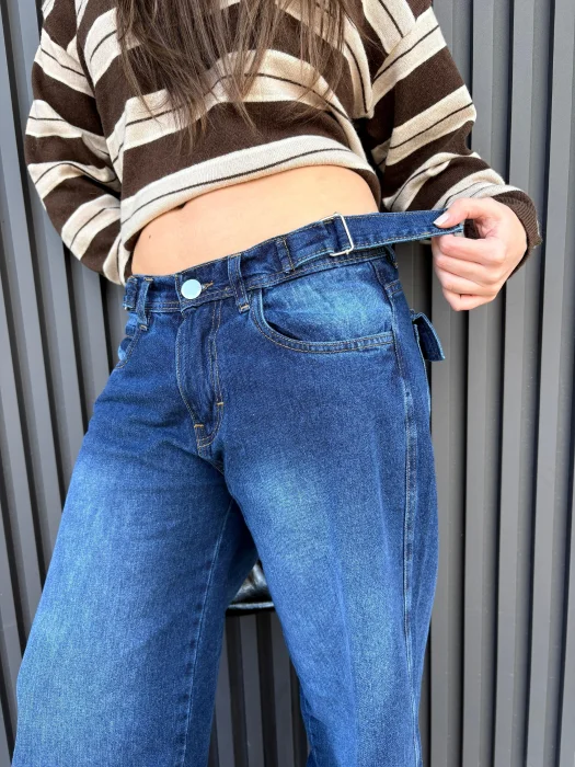Wide Leg Azul Oscuro con Tapitas