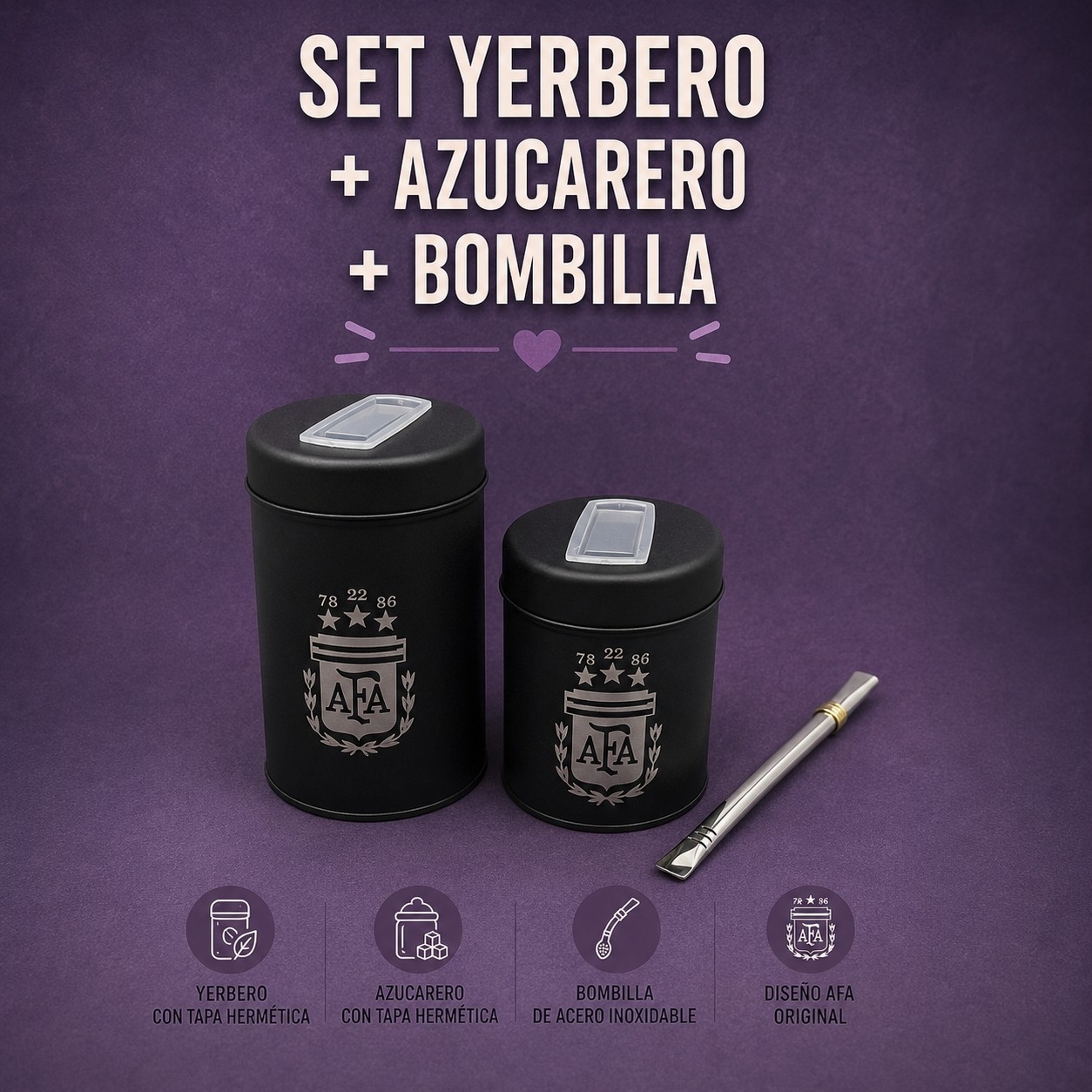Set Afa Latas Yerba + Azucar + Bombilla - Imagen 1