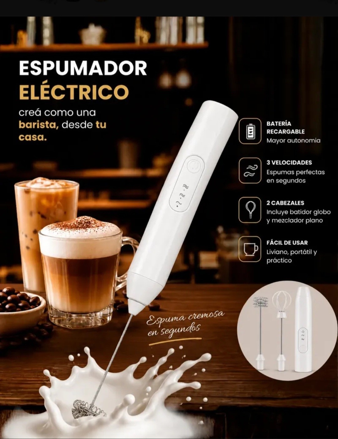 Batidora Espumador de Café Recargable Usb - Imagen 3