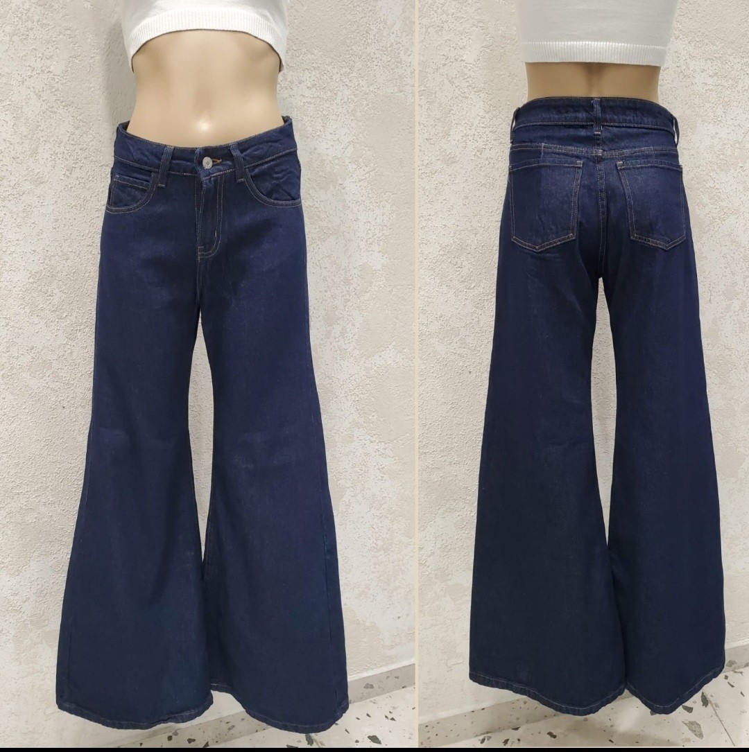 Pantalón Full Wide Leg Azul Tiro Alto - Imagen 2