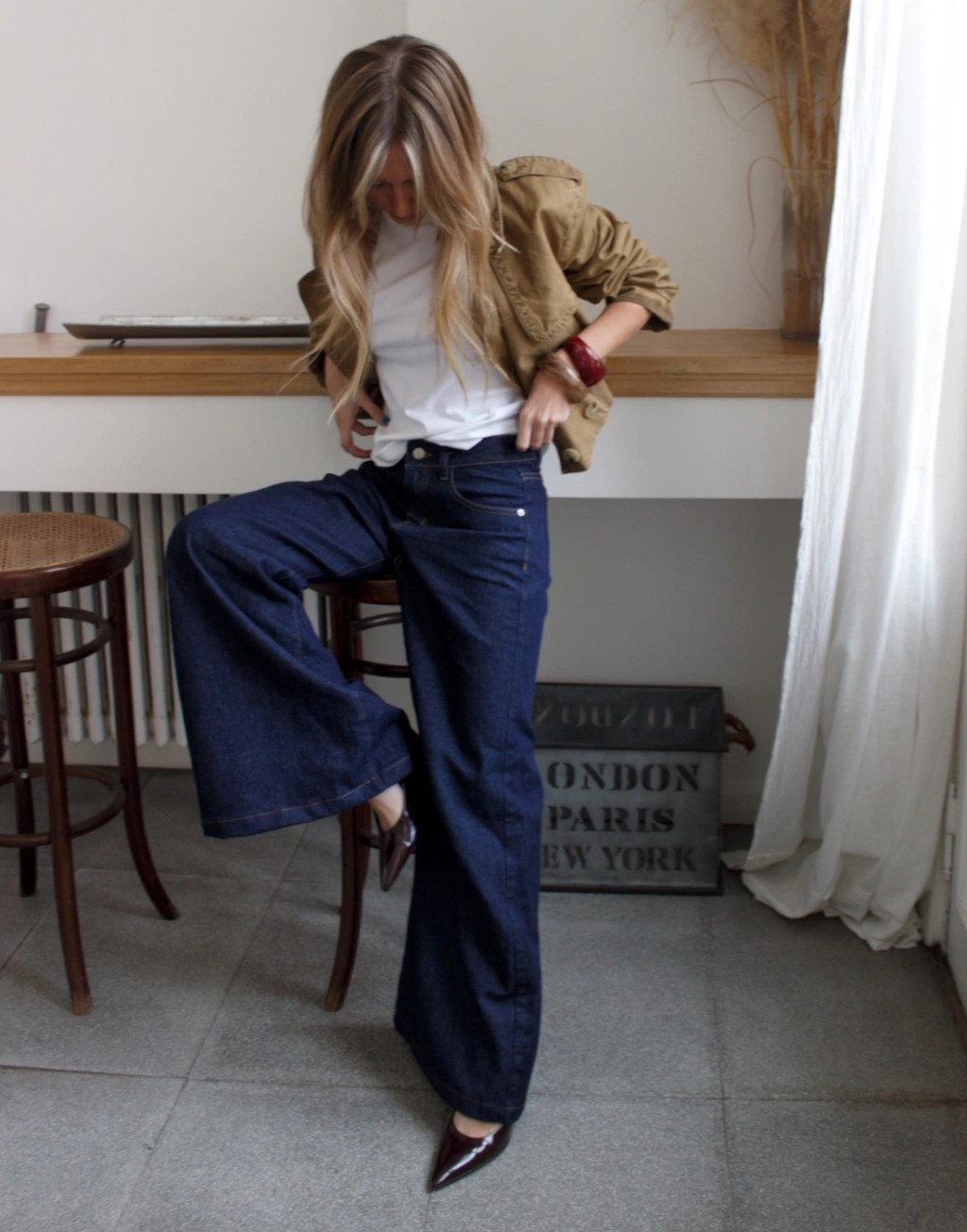 Pantalón Full Wide Leg Azul Tiro Alto - Imagen 3