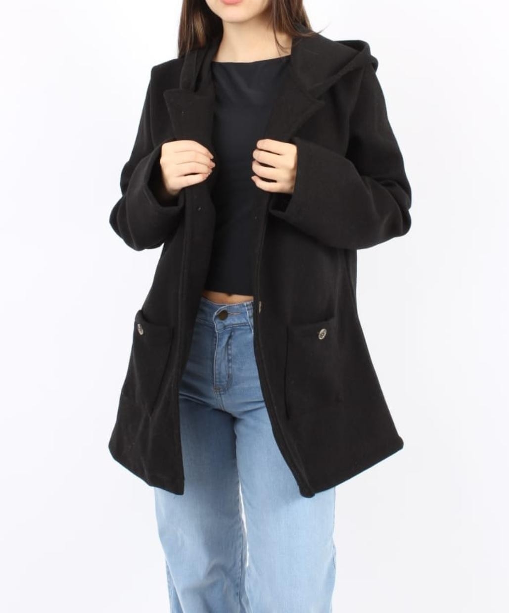 Saco Paño Capucha Mujer Invierno Buzo Sweater Sweater Abrigo Dama Campera Poleron - Imagen 1