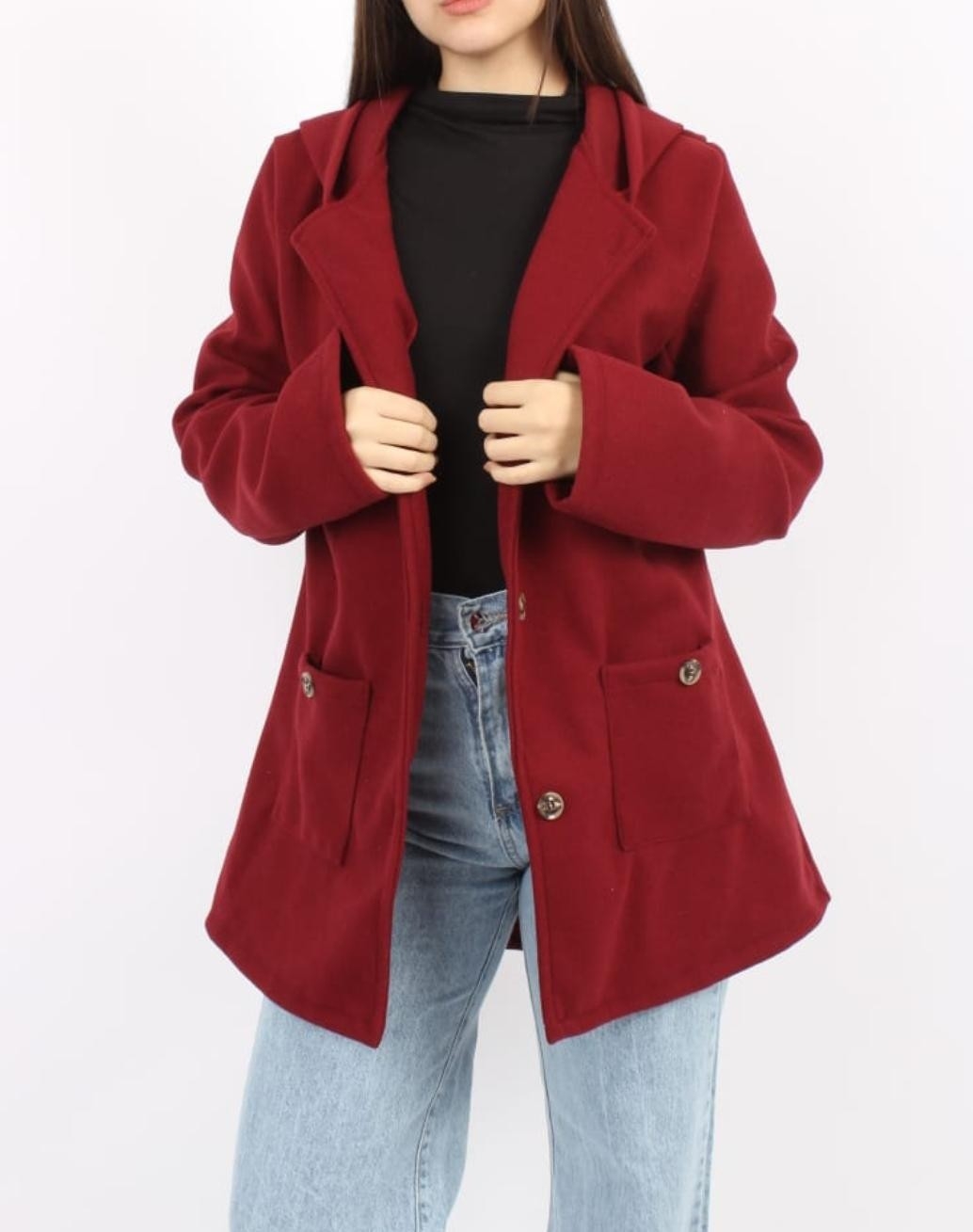 Saco Paño Capucha Mujer Invierno Buzo Sweater Sweater Abrigo Dama Campera Poleron - Imagen 2