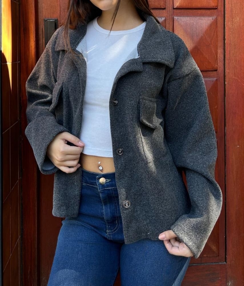 Saco Paño Corto Mujer Invierno Buzo Sweater Sweater Abrigo Dama Campera Poleron - Imagen 1