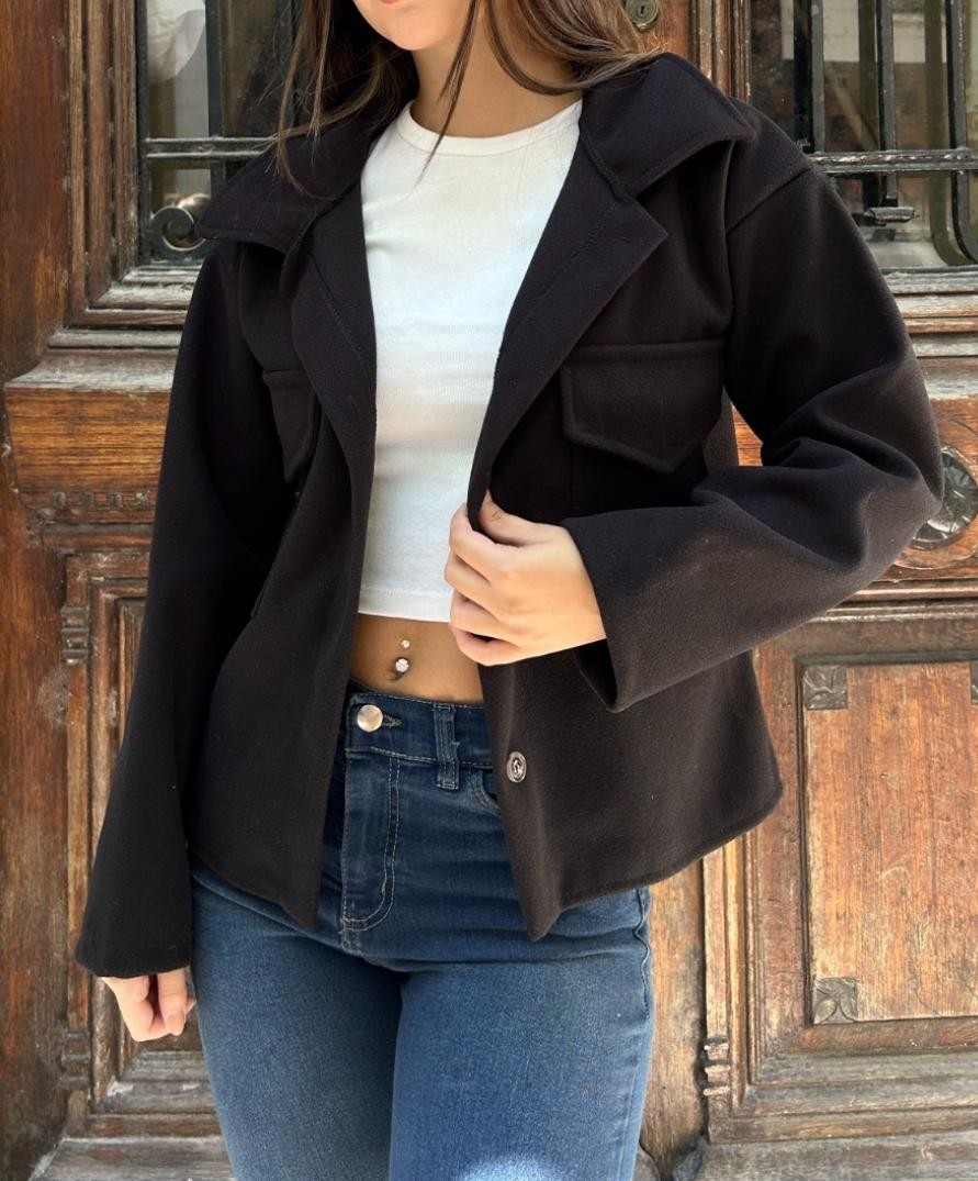 Saco Paño Corto Mujer Invierno Buzo Sweater Sweater Abrigo Dama Campera Poleron - Imagen 2