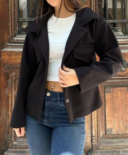Saco Paño Corto Mujer Invierno Buzo Sweater Sweater Abrigo Dama Campera Poleron - Miniatura 2