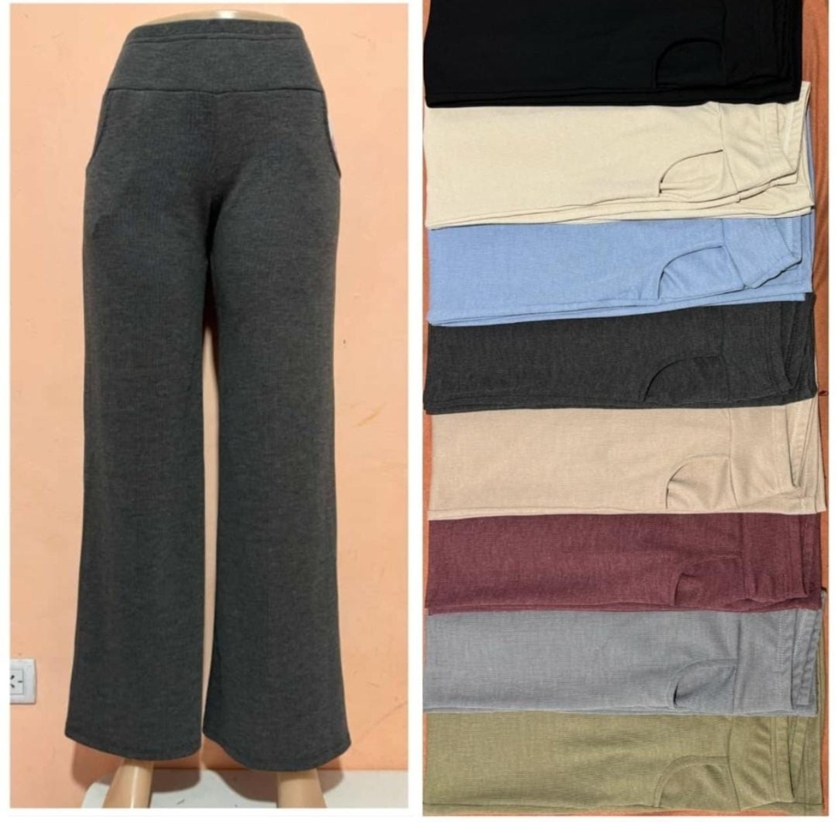 Palazzo Vintage con Frisa Talle Especial Pantalón Calza Mujer Invierno Dama Abrigo - Imagen 1