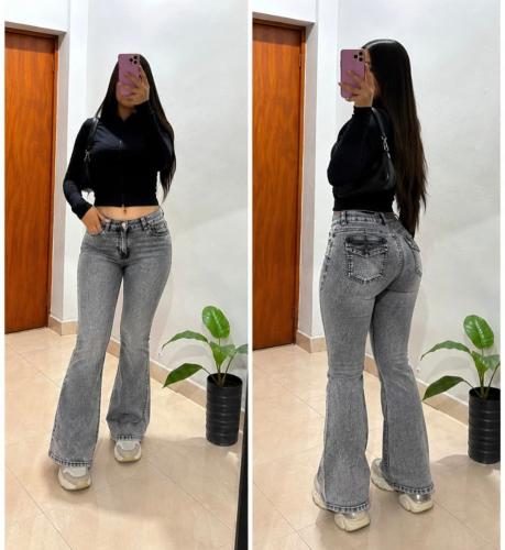 Jeans Oxford Tiro bajo Gris Nevado