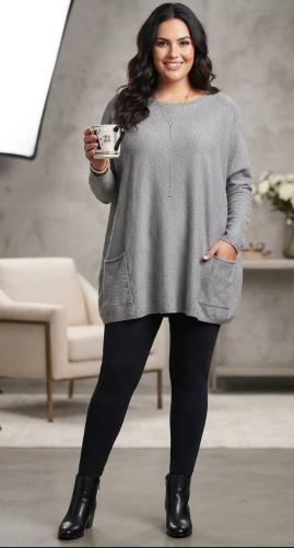 Maxi Sweter de Lanilla Cashmyr con Bolsillos Largo Talle Especial y Talle Chico