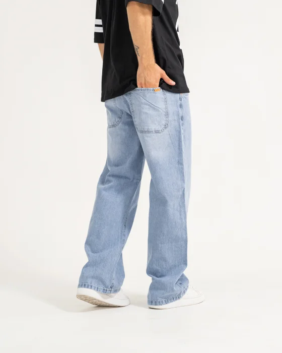 Corte Wide Leg Jeans Rigido Celeste