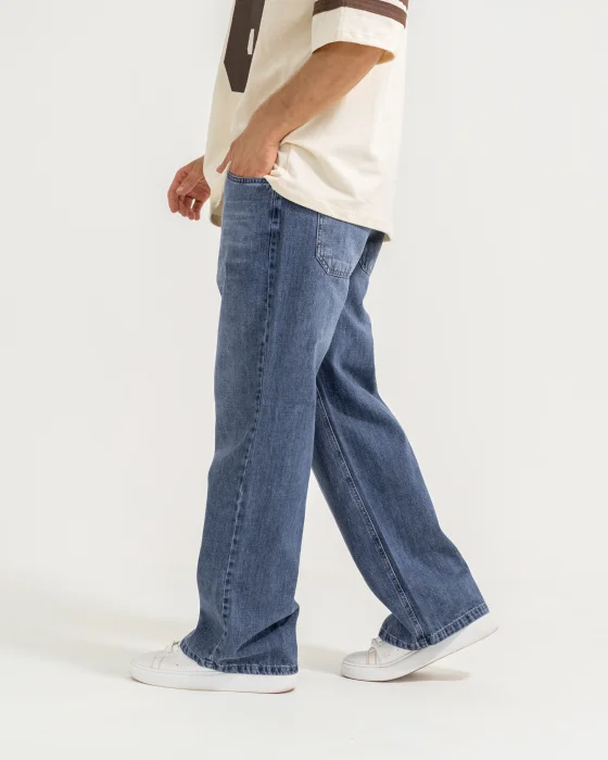 Corte Wide Leg Jeans Rigido Azul Jeans