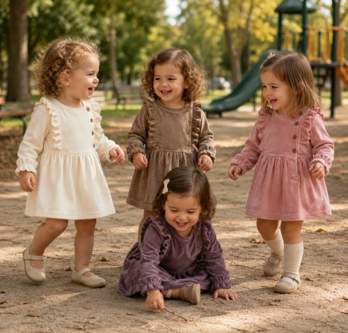 Vestidos de Plush con Volados y Botones de Beba