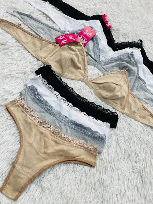 Conjunto 2 Piezas de Algodón Triángulo con Puntilla