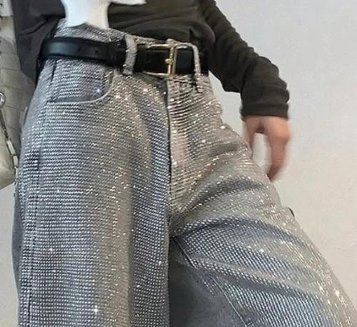 Wide Leg Jeans  con Strass