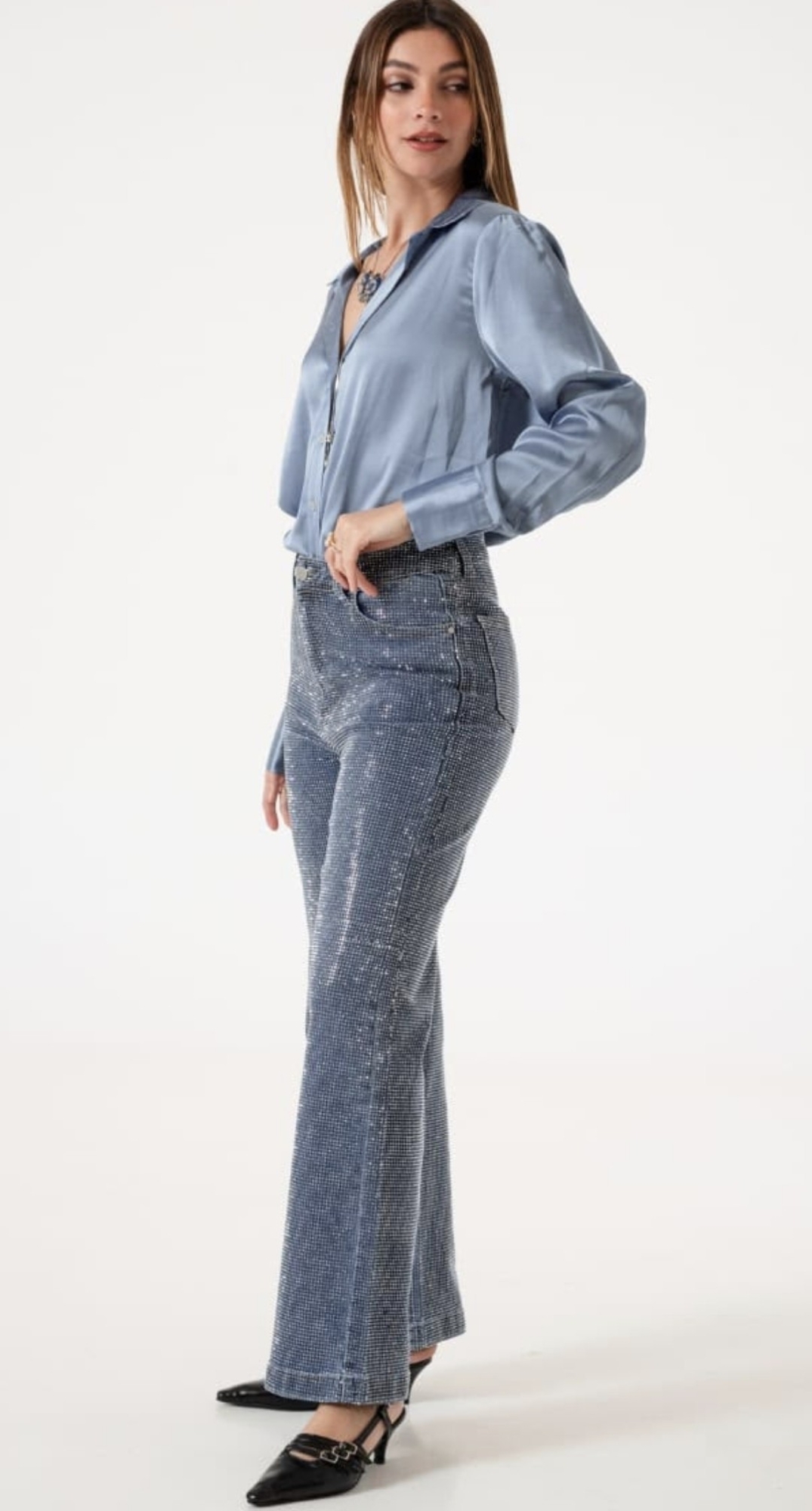 Wide Leg Jeans  con Strass - Imagen 3