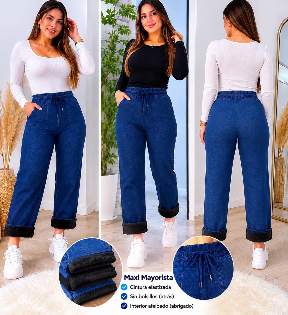 Palazo Semi Jeans con Piel Excelente Calidad - Imagen 3