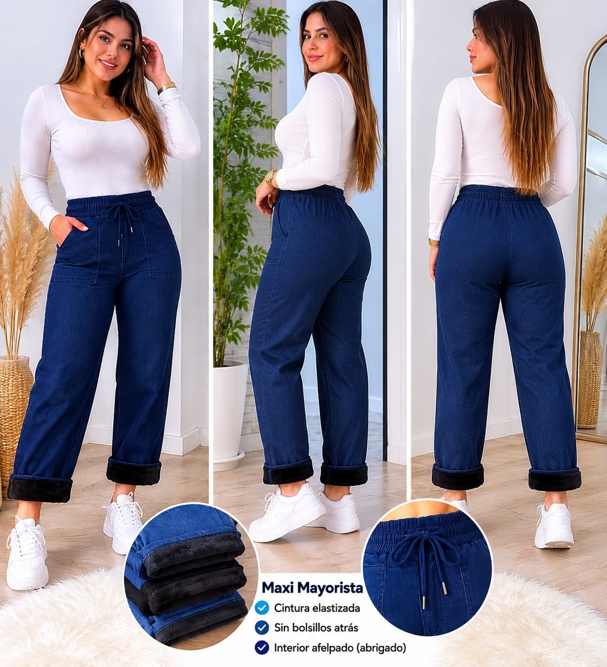 Palazo Semi Jeans con Piel Excelente Calidad - Imagen 4