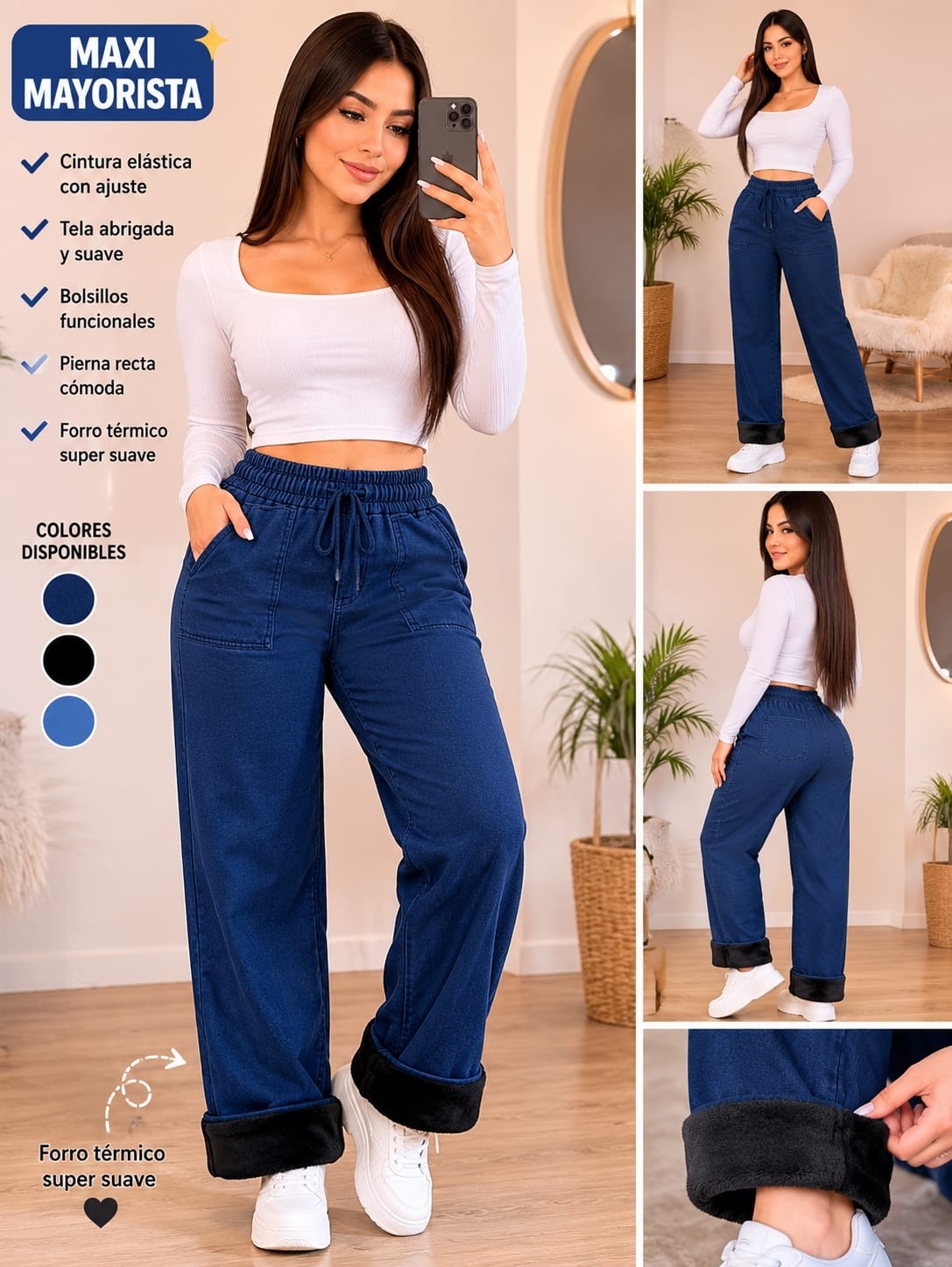 Palazo Semi Jeans con Piel Excelente Calidad - Imagen 5
