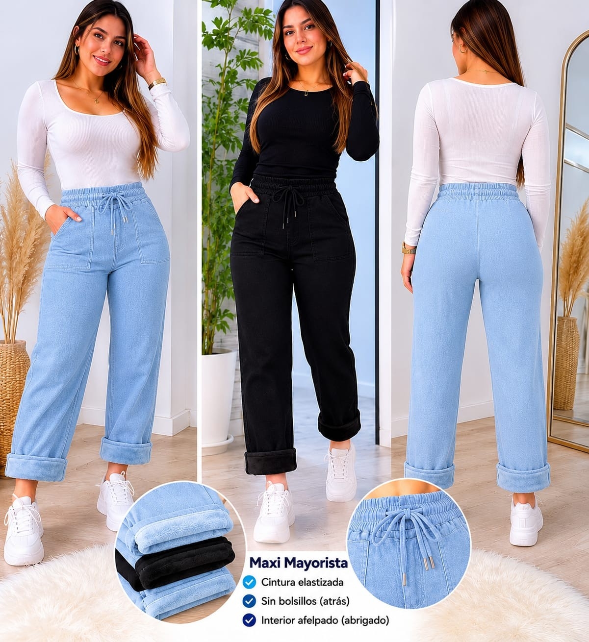 Palazo Semi Jeans con Piel Excelente Calidad - Imagen 6