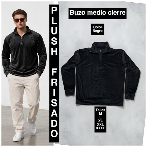 Buzos de Plush Bifas  Frizado  Modelo Medio Cierre