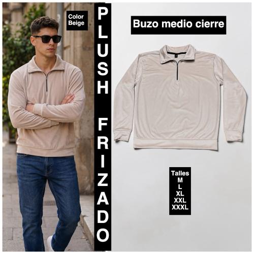 Buzos de Plush Bifas  Frizado  Modelo Medio Cierre
