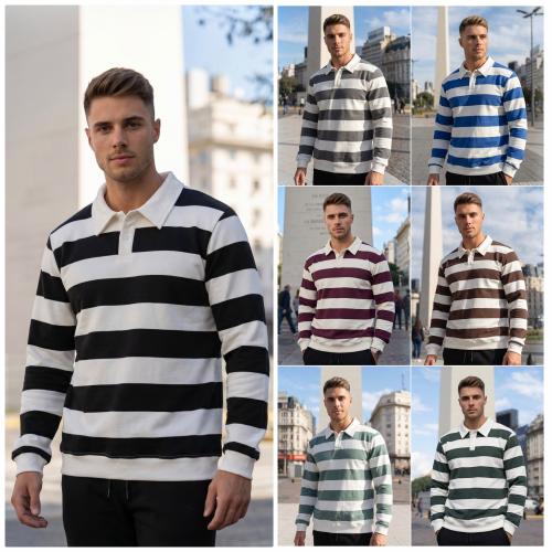 Buzo a Raya Friza con Cuello Camisero