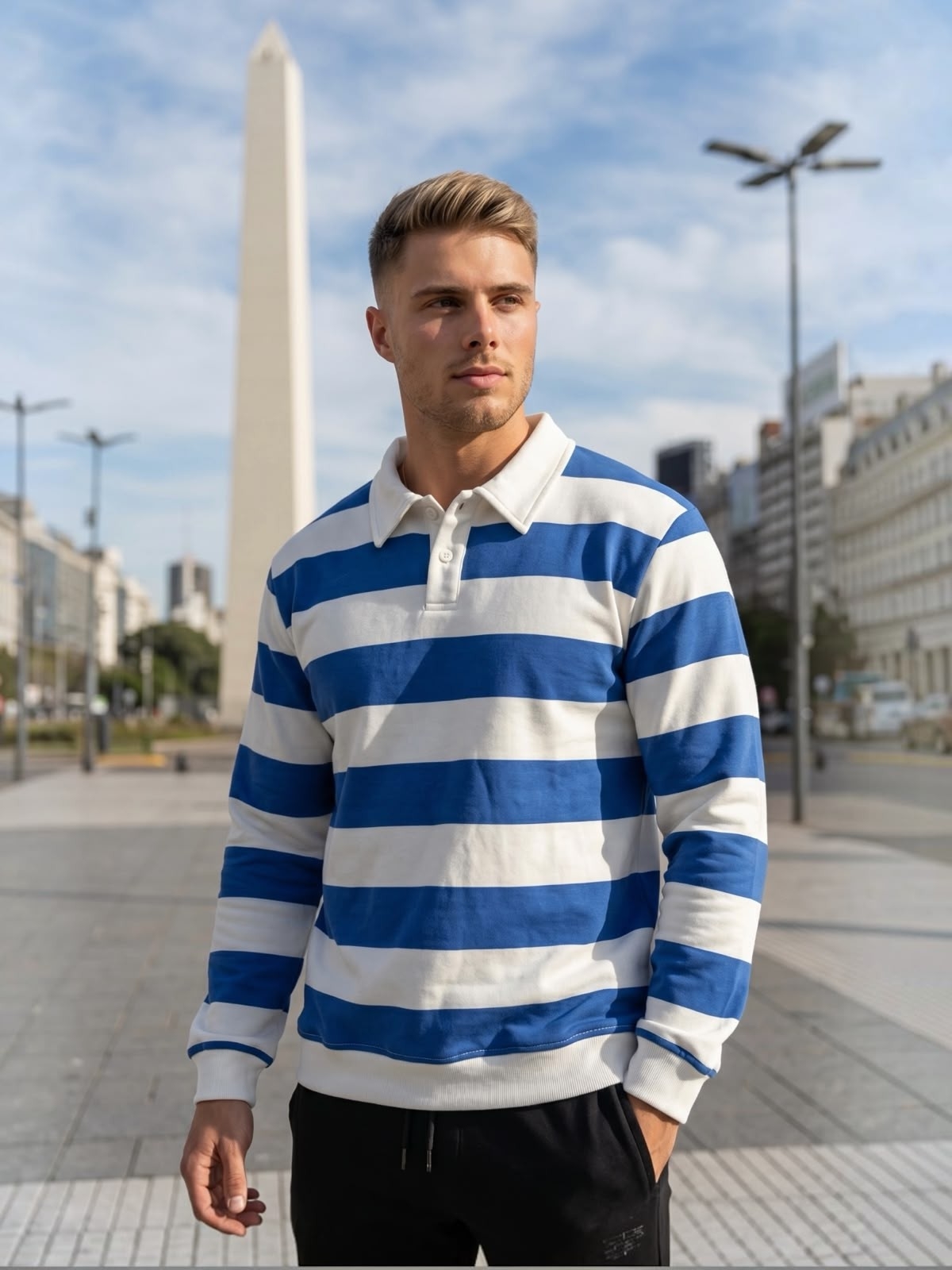 Buzo a Raya Friza con Cuello Camisero - Imagen 2