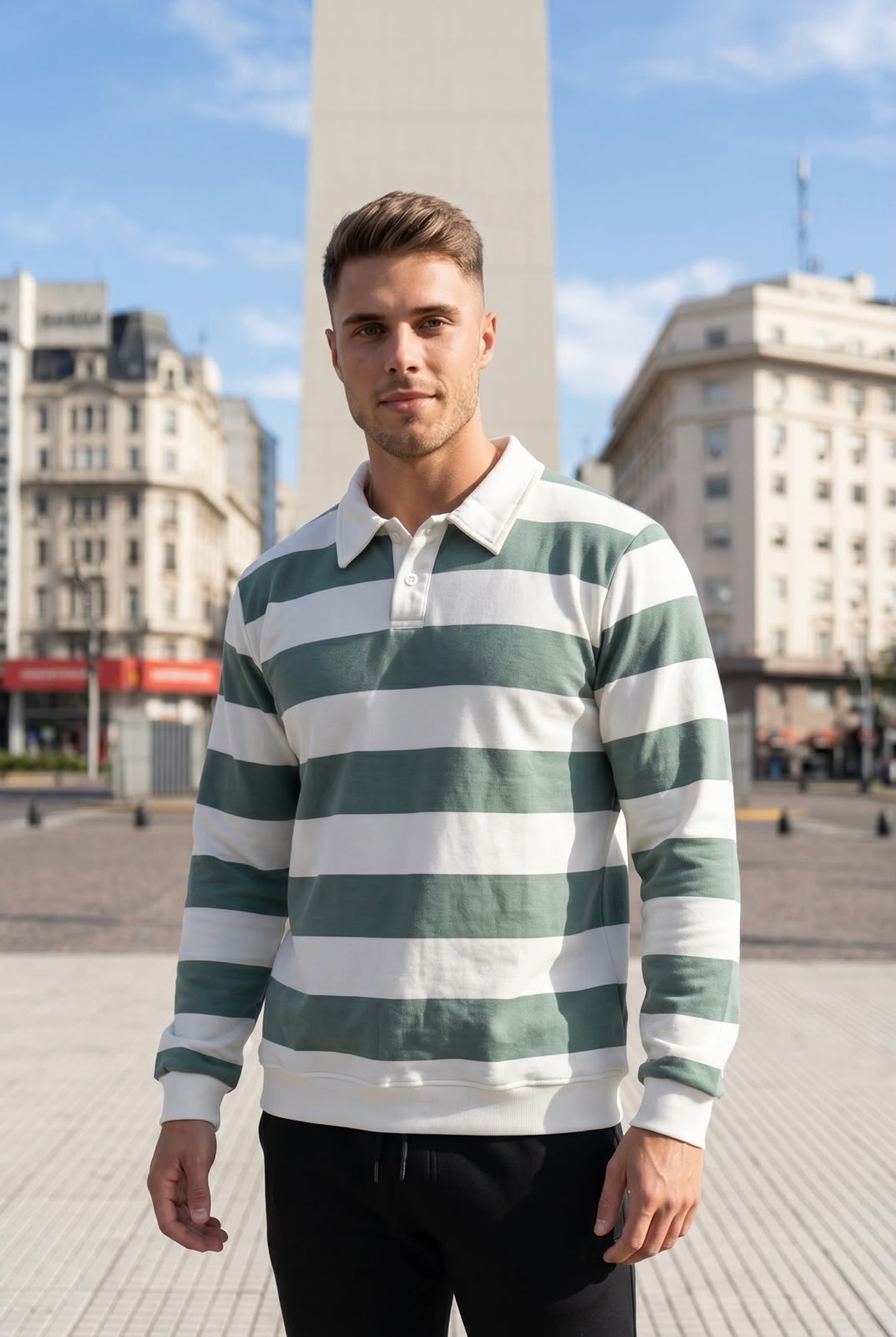 Buzo a Raya Friza con Cuello Camisero - Imagen 3
