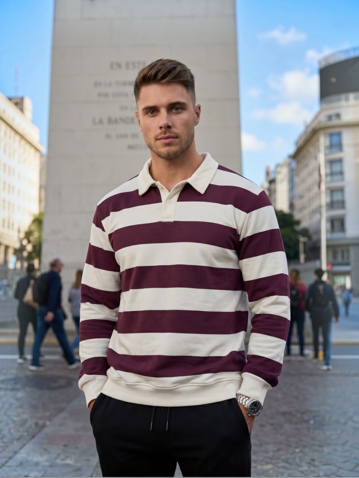 Buzo a Raya Friza con Cuello Camisero - Imagen 4