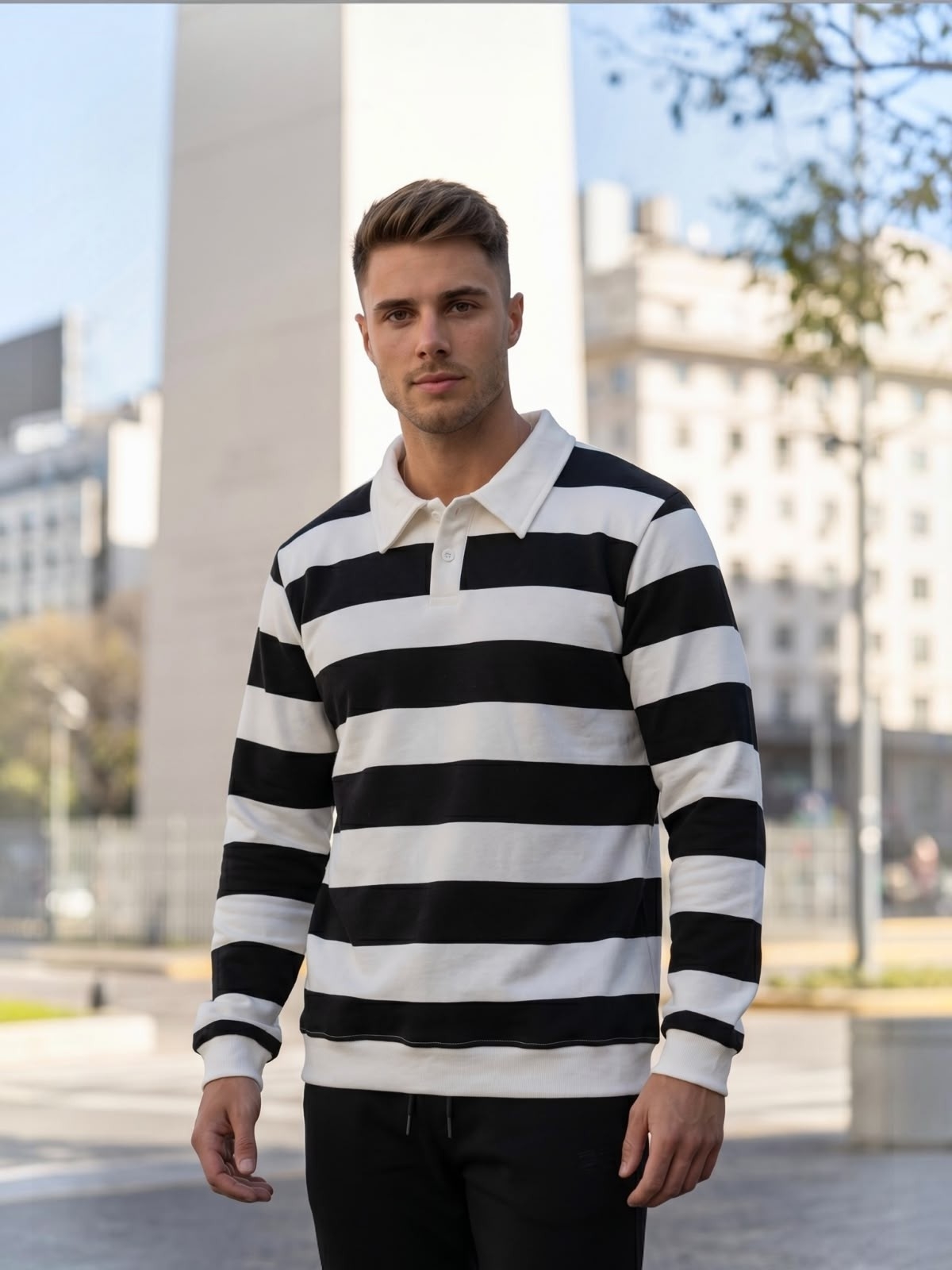 Buzo a Raya Friza con Cuello Camisero - Imagen 5