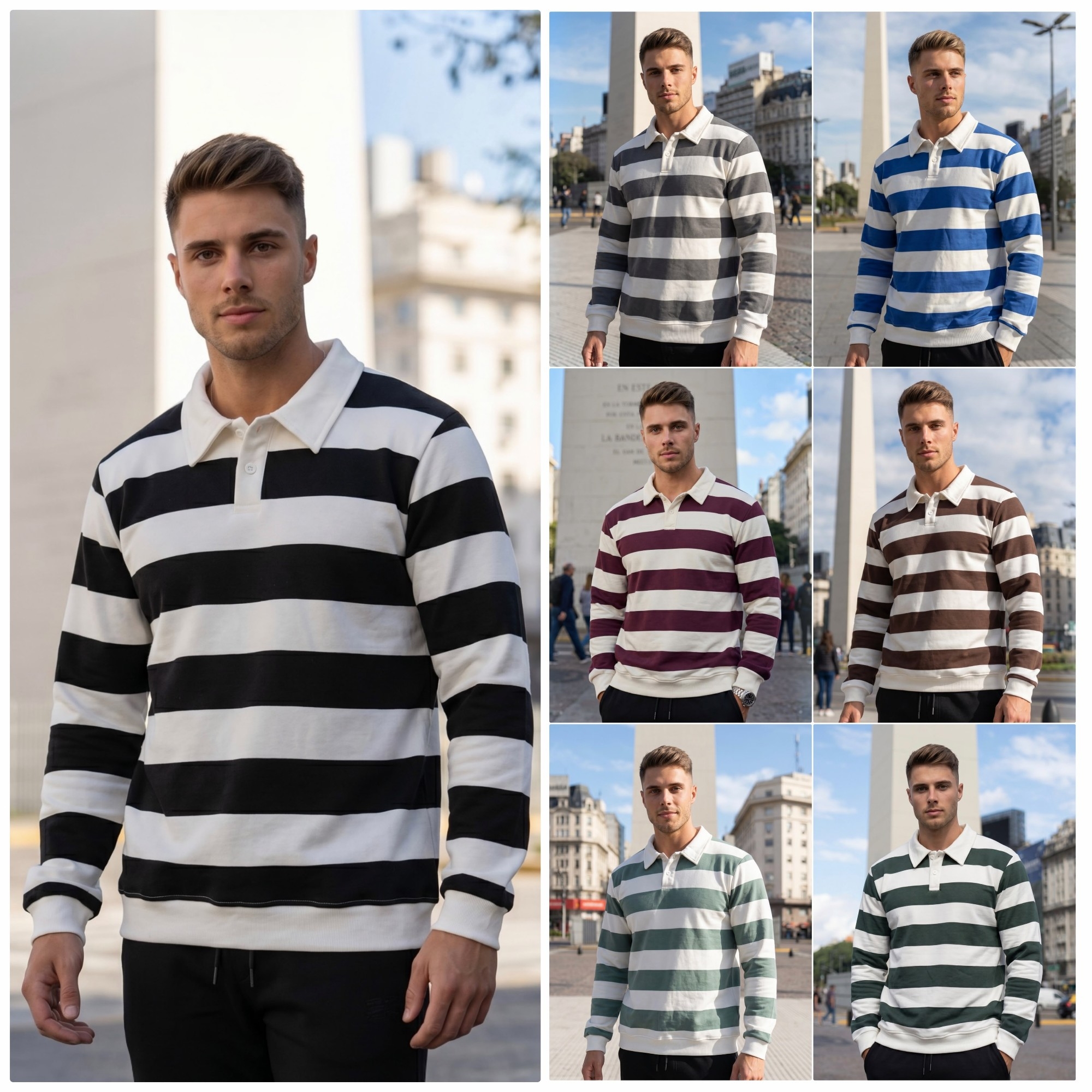 Buzo Friza a Rayas Cuello Camisero - Imagen 1