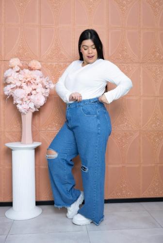 Jeans Wide Leg con Regulador y Rotura