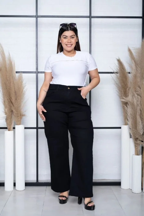 Jeans Wide Leg Negro Elastizado