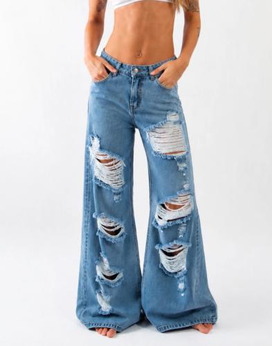 Pantalón Full Wide Leg con Roturas