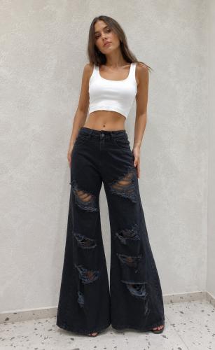 Pantalón Full Wide Leg con Roturas