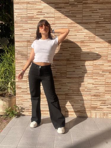 Wide Leg Negro con Brillo Rigido - Miniatura 2