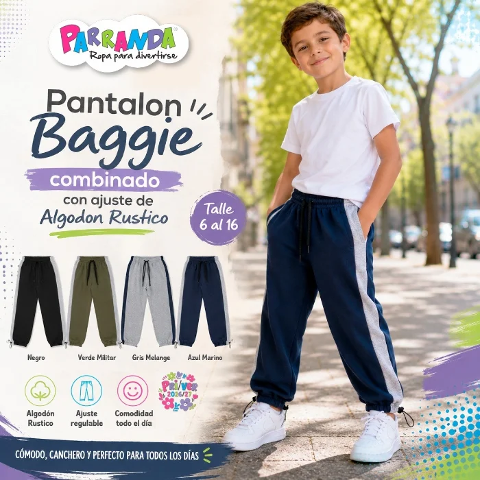 Pantalón Baggie Combinado Niño con Puño Ajuste