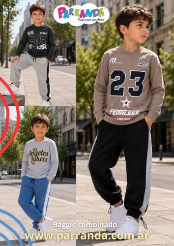 Pantalón Baggie Combinado Niño con Puño Ajuste