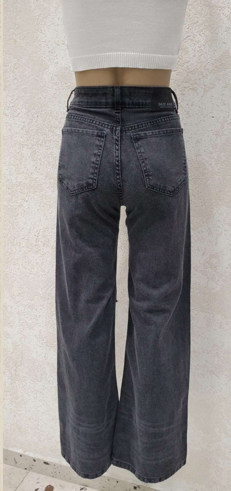 Wide Leg  Gris con Roturas Tiro Medio Denim Premium - Imagen 2