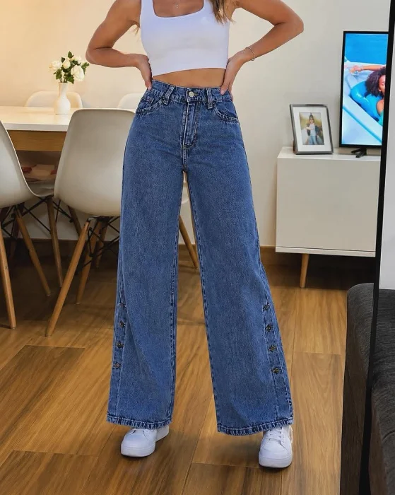 Wide Leg con Boton