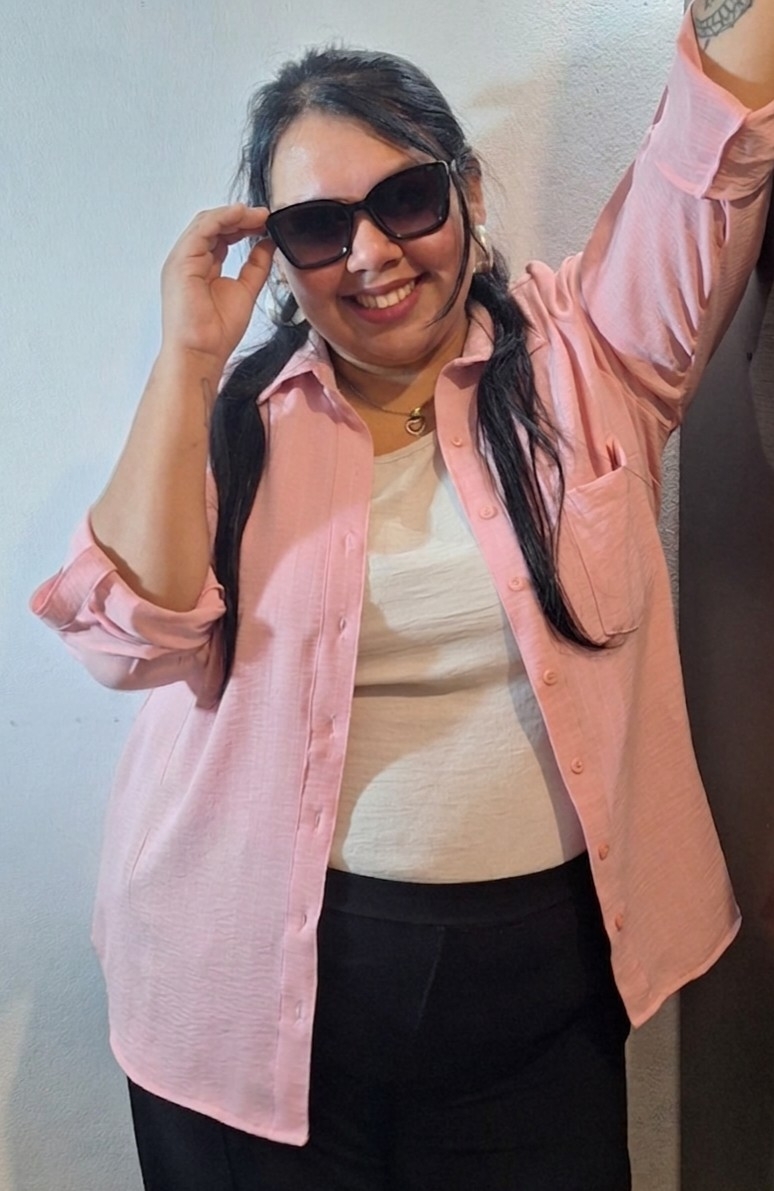 Camisa Rosa Dama Lino Cey Rayado - Imagen 2