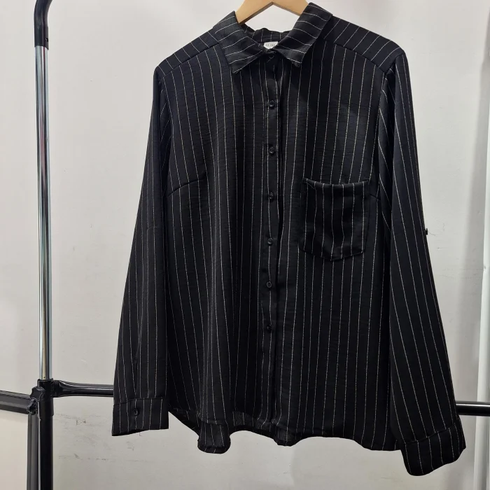 Camisa Negra para Dama Lino Cey Rayado
